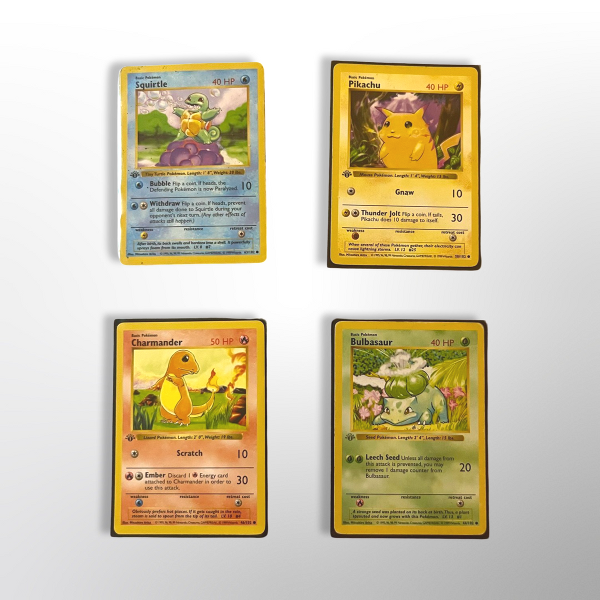 1st Edition Kanto Base Starters Set (Shadowless) (4) 1999 MP-DMG|  TradingCardSets.Com