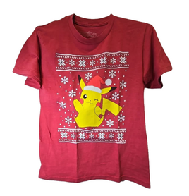 Pokemon Pikachu Santa Hat Christmas Graphic Tee T-Shirt Mens Size Small