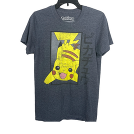 Pokemon Japanese Katakana Pikachu Men's Size Small Graphic T-Shirt Gray Heather