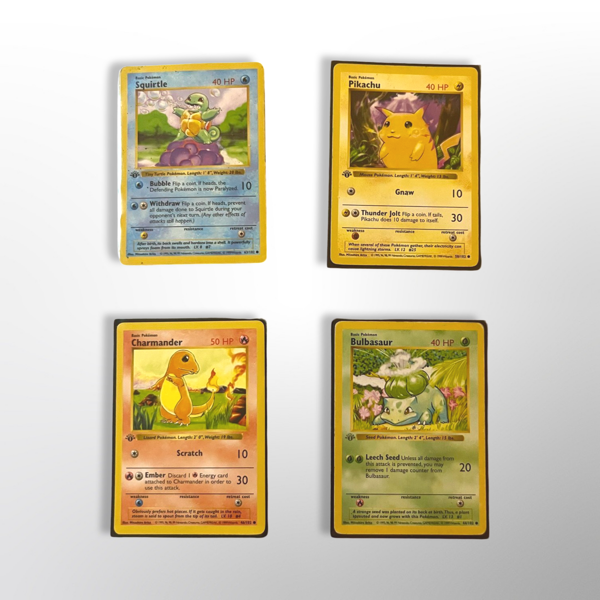 1st Edition Kanto Base Starters Set (Shadowless) (4) 1999 MP-DMG| TradingCardSets.Com 1st Edition Kanto Base Starters Set (Shadowless) (4) 1999 MP-DMG| TradingCardSets.Com