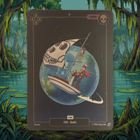 
              Mudwater ApeFest PRM-03 actual photographed card on illustrated swamp background
            