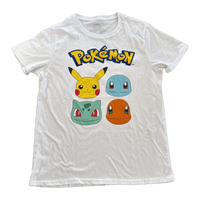 
              Pokemon Shirt Mens Medium White Short Sleeve Graphic Tee Kanto Starter Pikachu
            