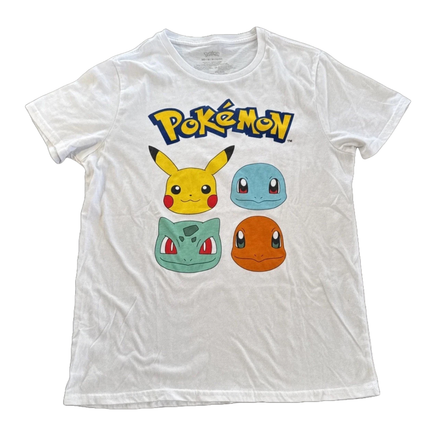 Pokemon Shirt Mens Medium White Short Sleeve Graphic Tee Kanto Starter Pikachu