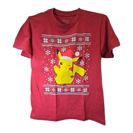 Pokemon Pikachu Santa Hat Christmas Graphic Tee T-Shirt Mens Size Small