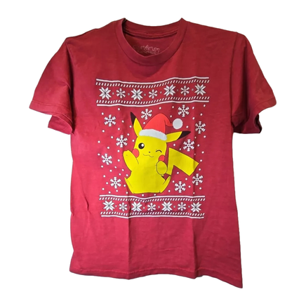 Pokemon Pikachu Santa Hat Christmas Graphic Tee T-Shirt Mens Size Small